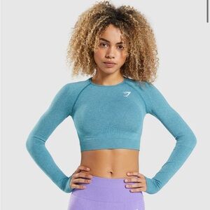 Vital Seamless 2.0 Long Sleeve Crop Top (Tahoe Teal Marl) (Medium)